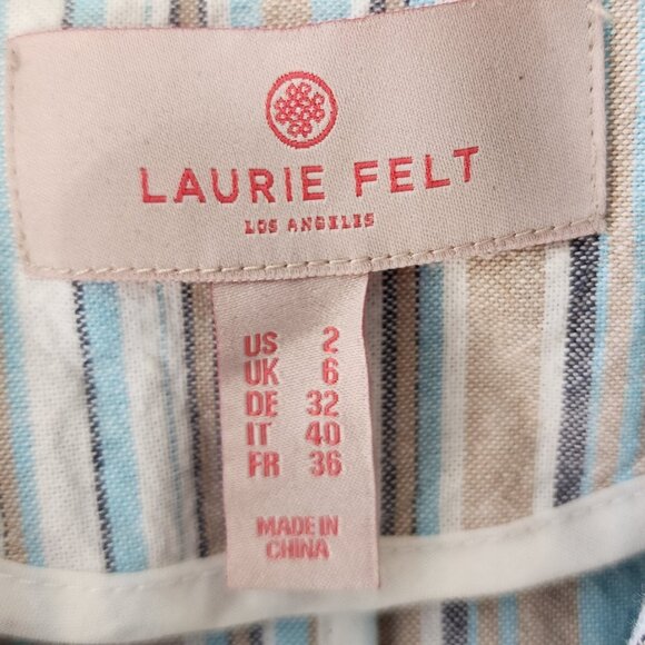 Laurie Felt Stripe Crop Blazer Women Size 2 Blue Multicolor Pockets Linen NEW - Picture 9 of 10